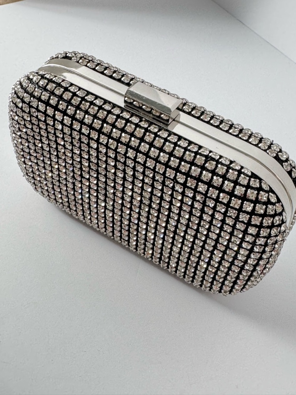 Expressions NYC Evening Bag Silver Crystal Rhinestone Clutch Crossbody Cocktail - Picture 10 of 10